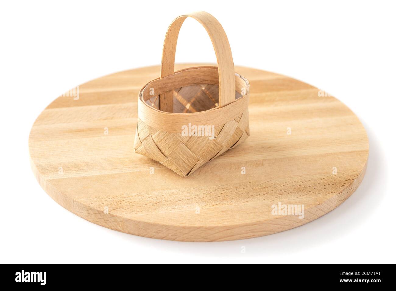decorative basket wooden board on isolated white background. Basket
