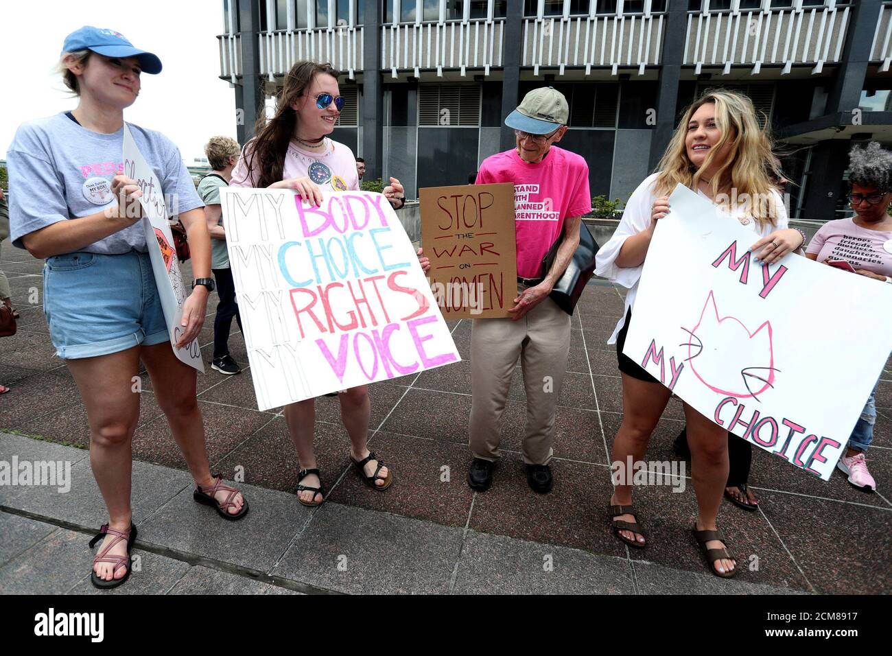 Pro-choice activists assembled in downtown Memphis during a 'Stop Abortion Bans Day of Action' rally hosted by the Tennessee chapter of Planned Parenthood in Tennessee, U.S., May 21, 2019.  REUTERS/Karen Pulfer Focht Stock Photo