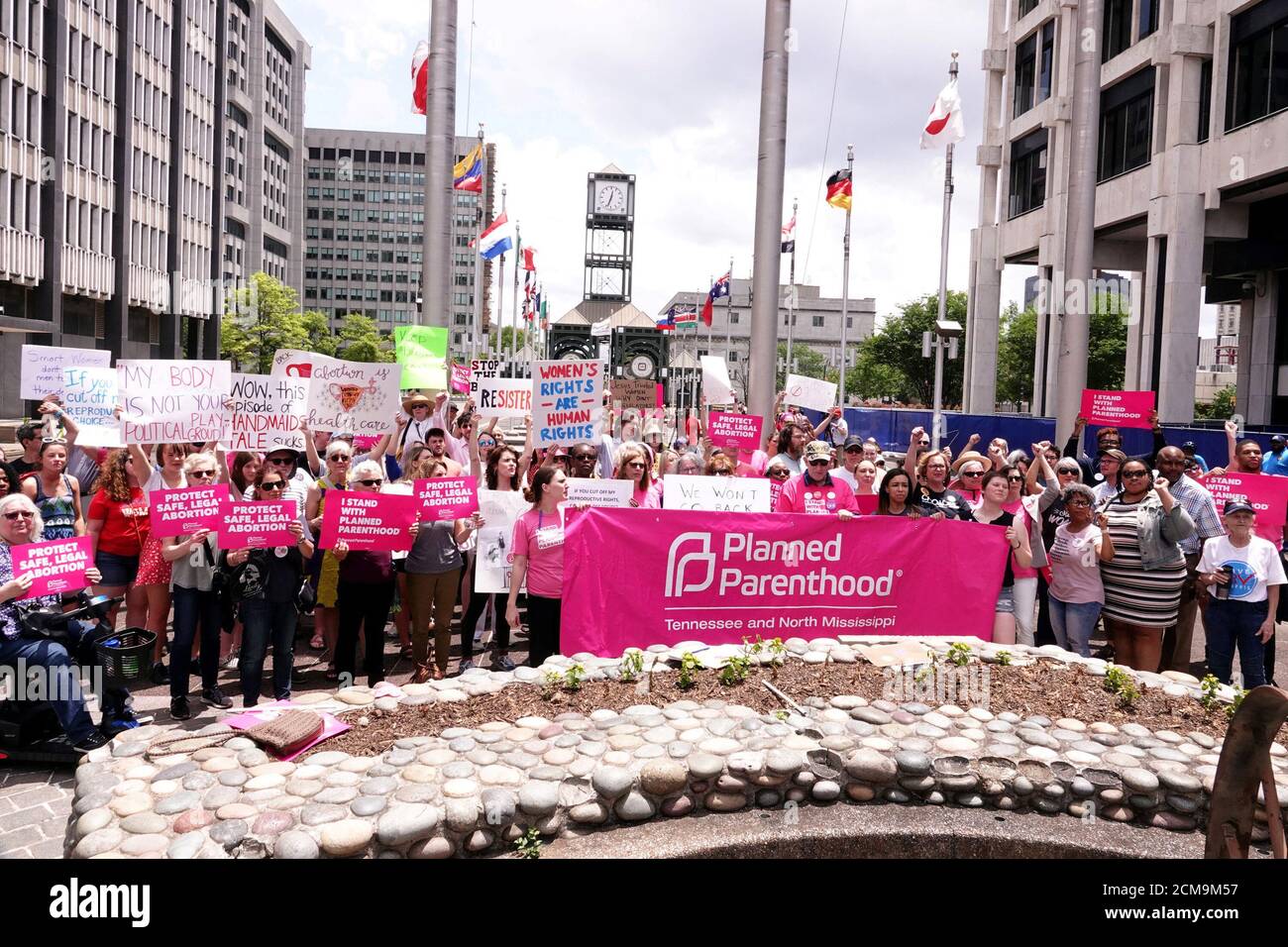Pro-choice activists assemble in downtown Memphis during a 'Stop Abortion Bans Day of Action' rally hosted by the Tennessee chapter of Planned Parenthood in Tennessee, U.S., May 21, 2019.  REUTERS/Karen Pulfer Focht Stock Photo