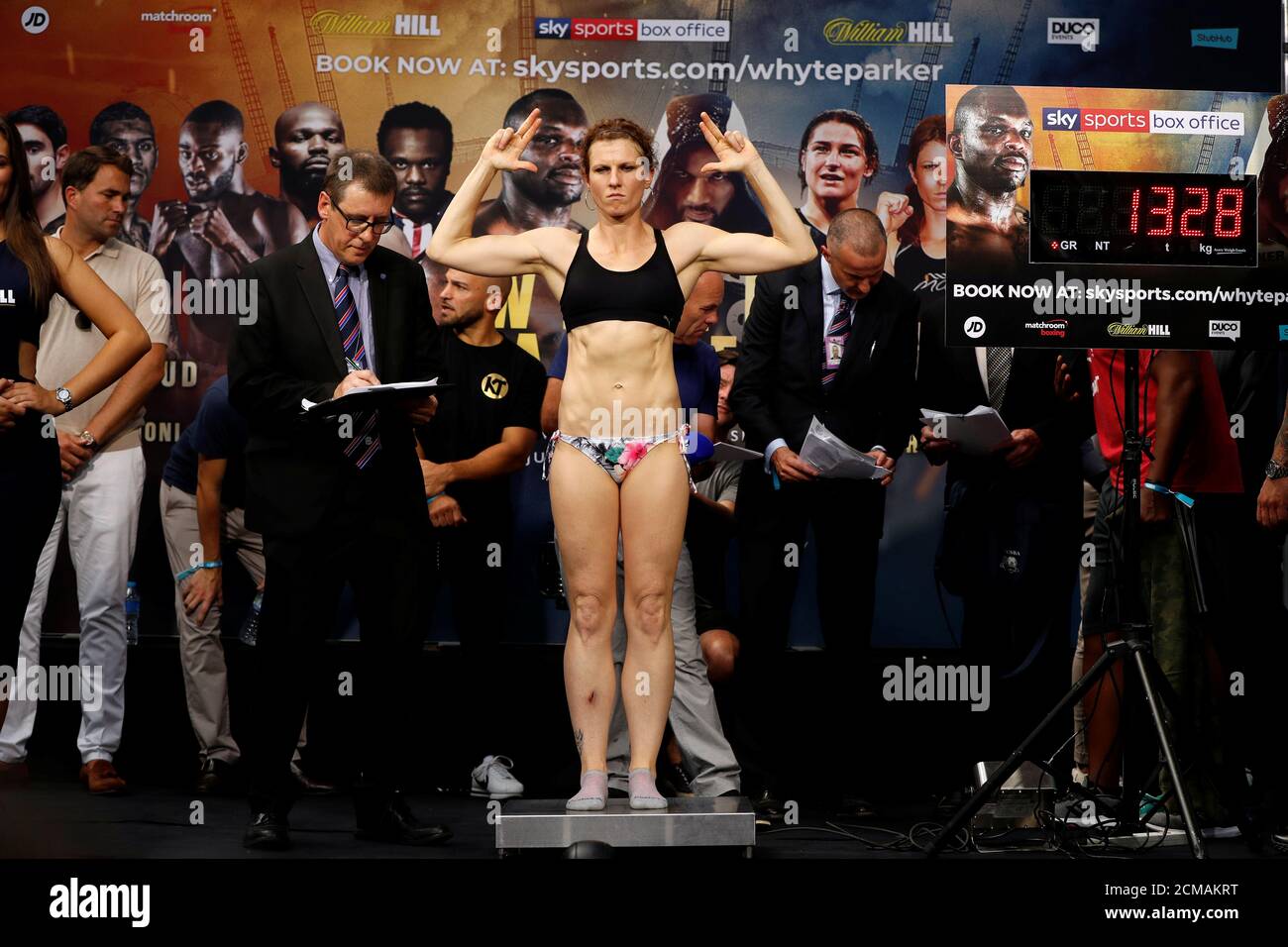 Boxing - Katie Taylor v Kimberly Connor Weigh-In - Spitalfields Market,  London, Britain - July 27, 2018 Kimberly Connor during the Weigh-In Action  Images via Reuters/John Sibley Stock Photo - Alamy