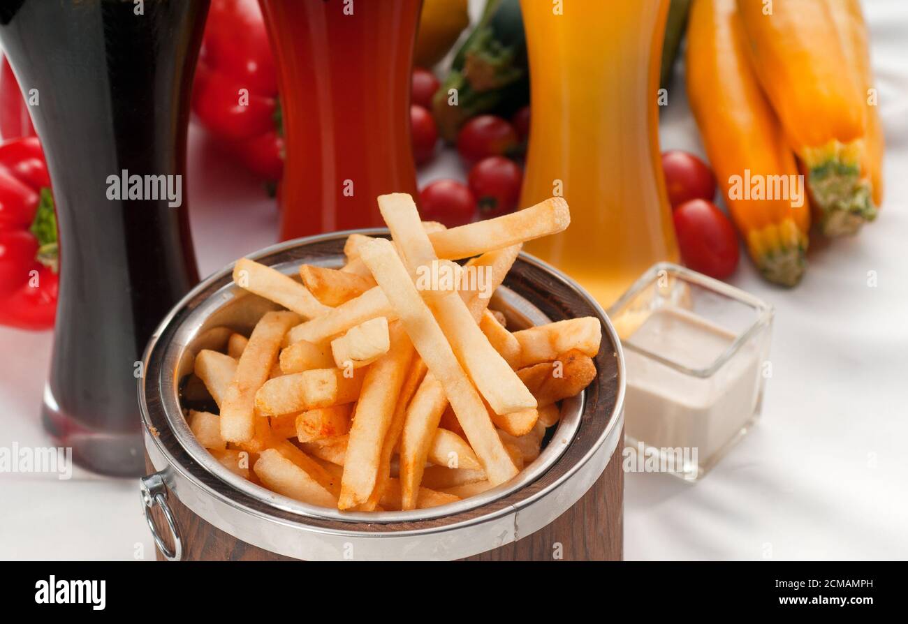 fresh french fries on a bucket Stock Photo Alamy