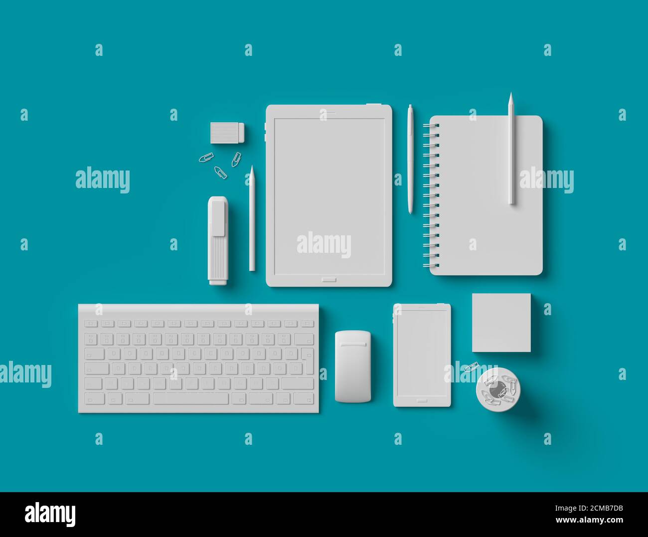 Blank essential office supplies accessory equipment dummies set 3D on