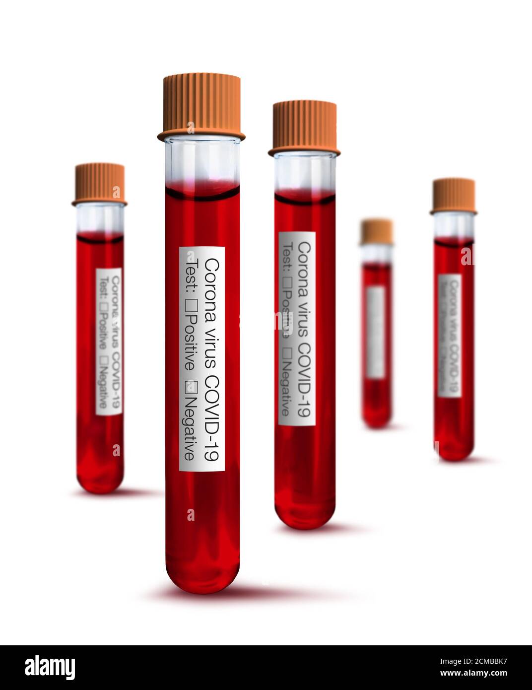 Test tubes with label, full of blood, for medical laboratory analysis