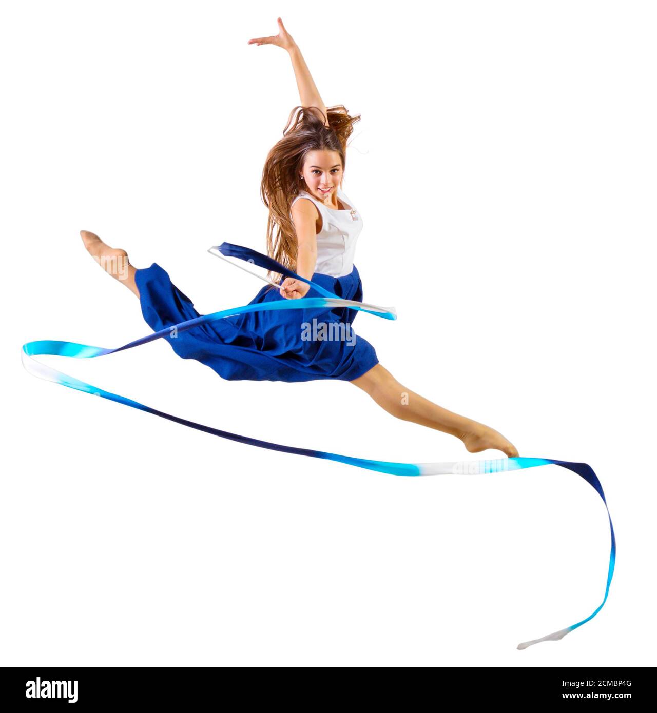 Young girl is engaged in art gymnastics isolated Stock Photo