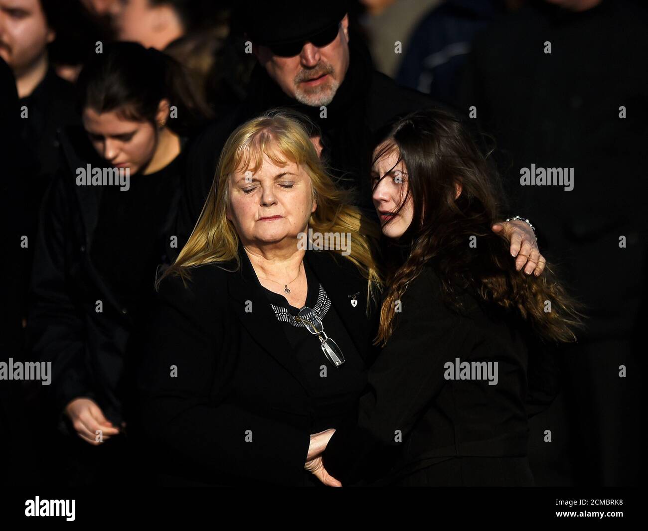 Eillen O'Riordan leaves her daughter Dolores O'Riordan's funeral with  Dolores' ex-husband Don Burton