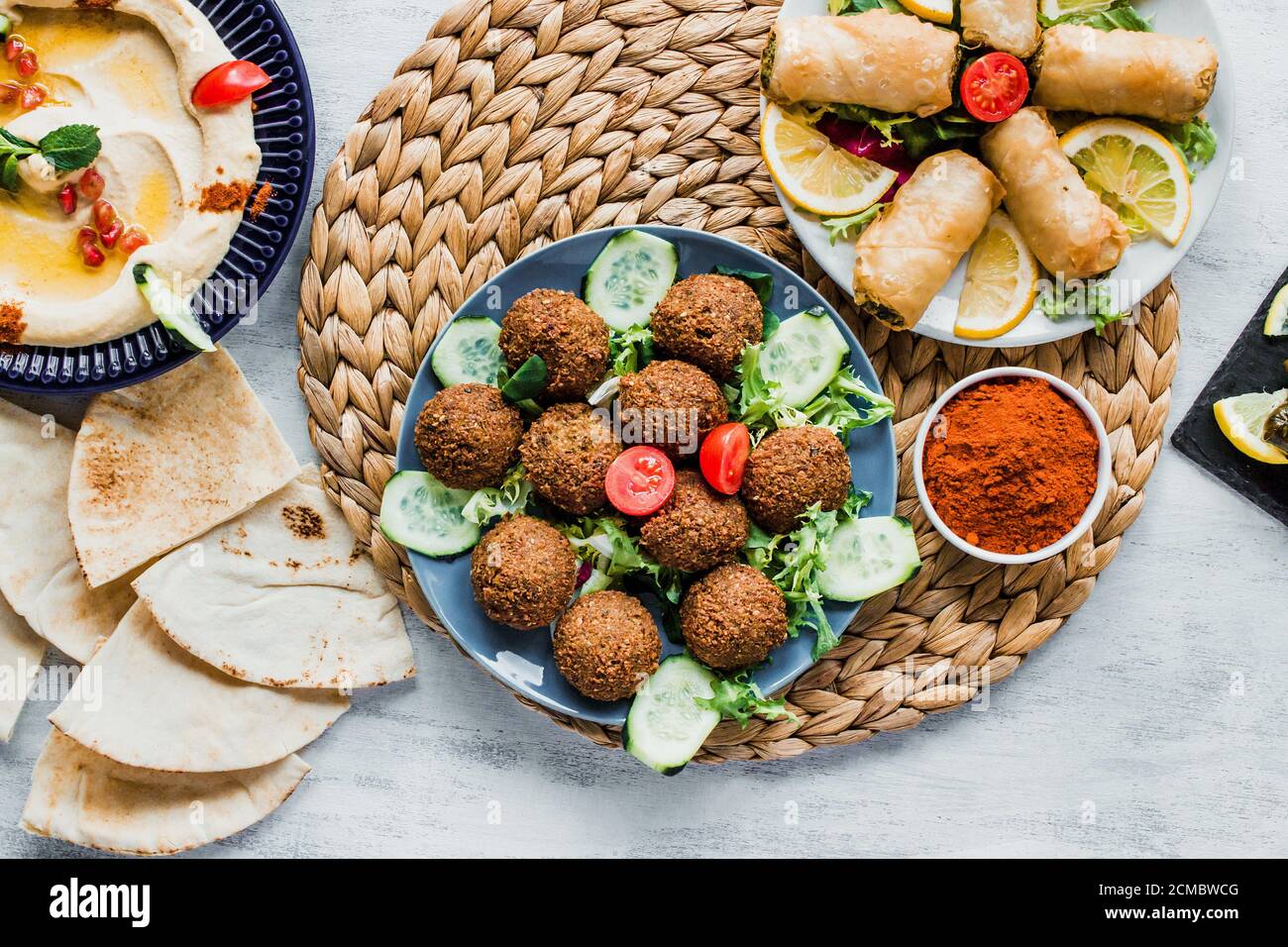 vegan falafel with hummus and spinach patty rolls Stock Photo Alamy