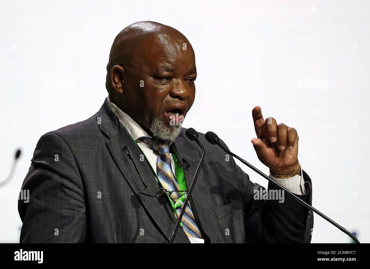 South Africa's Minister of Mineral Resources Gwede Mantashe opens the Investing in African Mining Indaba conference in Cape Town, South Africa February 4, 2019.  REUTERS/Mike Hutchings Stock Photo