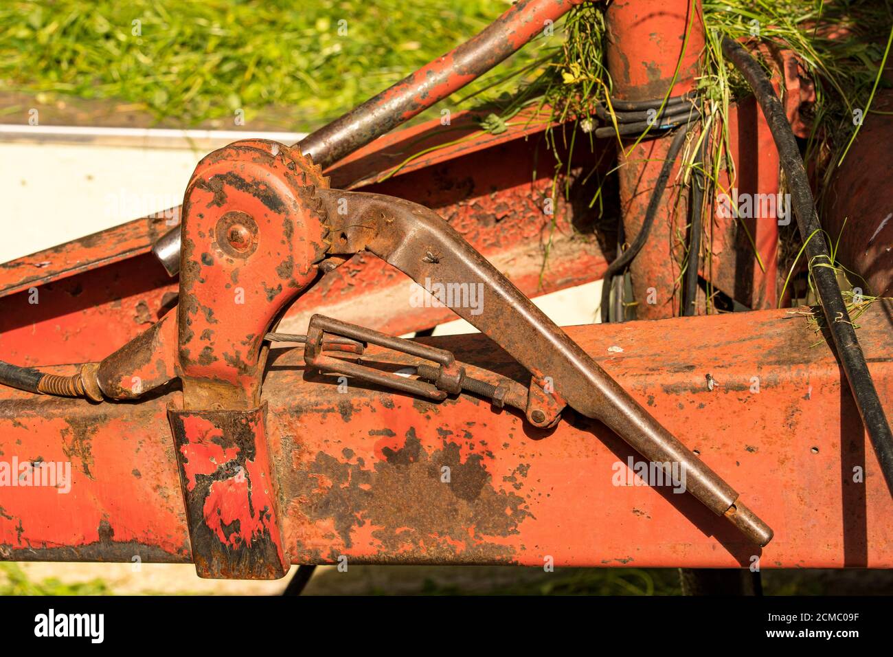 Gear change of an old red tractor Stock Photo