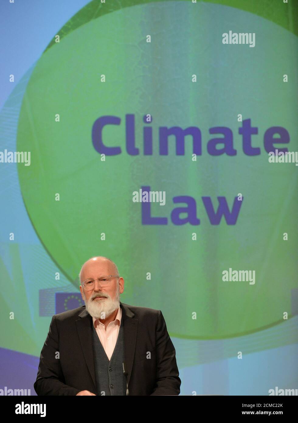 European Commission Vice-President Frans Timmermans presents a new law for the bloc to achieve carbon neutrality by 2050 in Brussels, Belgium March 4, 2020. REUTERS/Johanna Geron Stock Photo