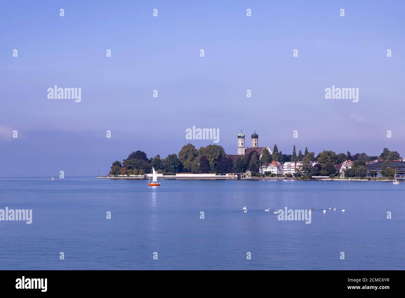 Bodensee Lake Constance and Palace Church Is The Landmark Of The Town Friedrichshafen Germany Europe. Stock Photo