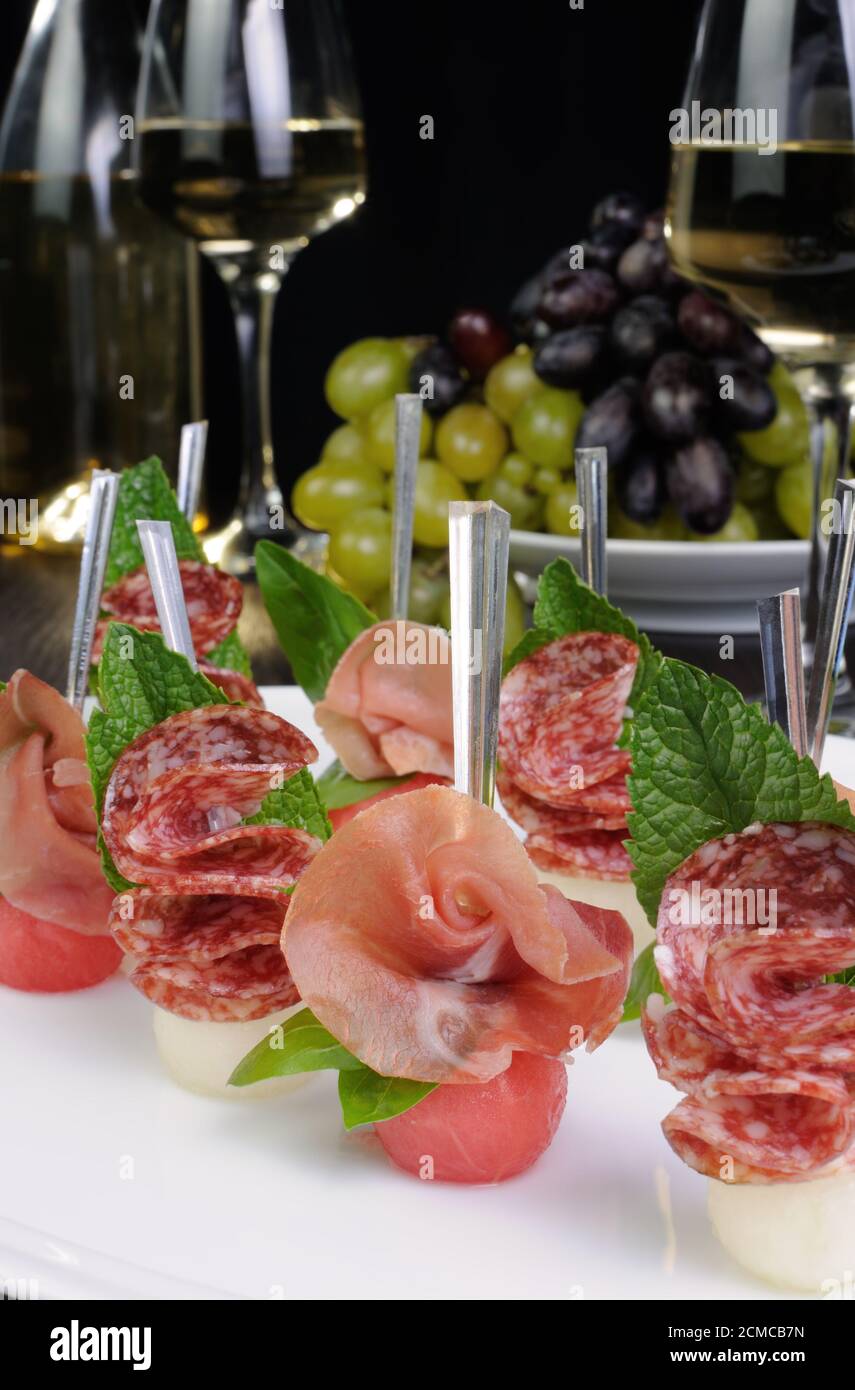 Canape gammon and salami Stock Photo