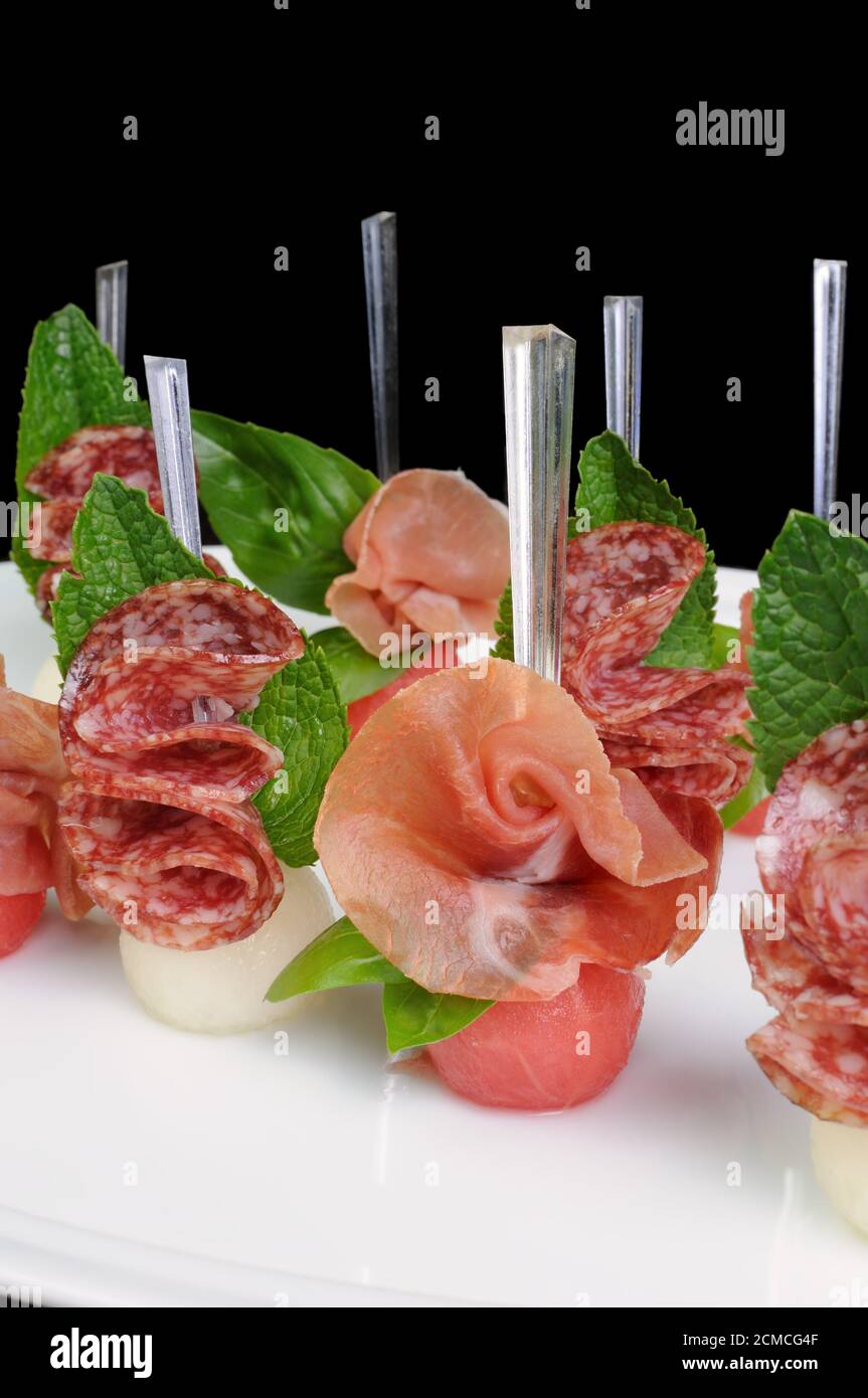 Canape gammon and salami Stock Photo