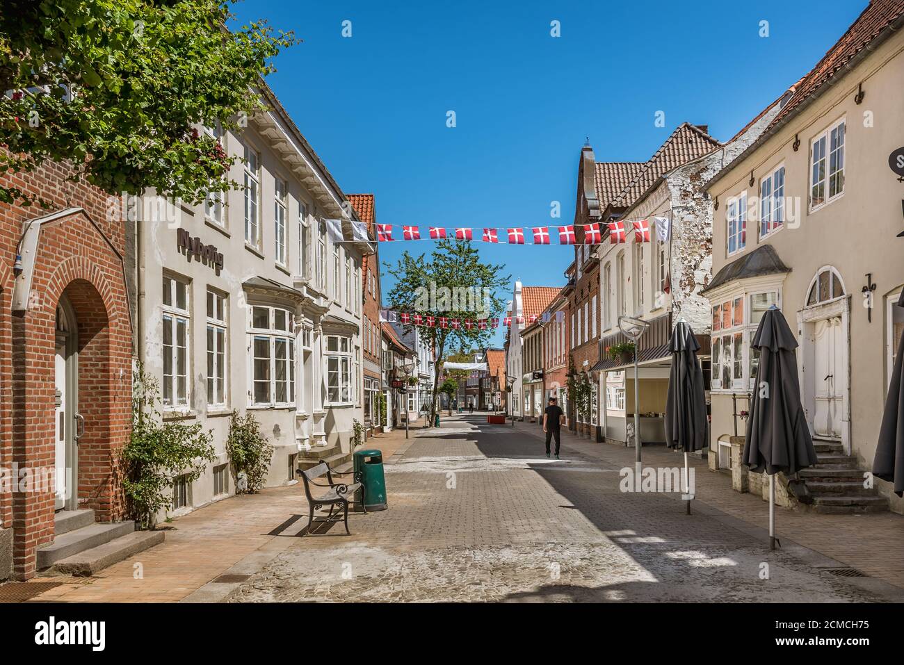 picturesque street with danish flags in Tonder, Denmark, June 1, 2020 Stock Photo