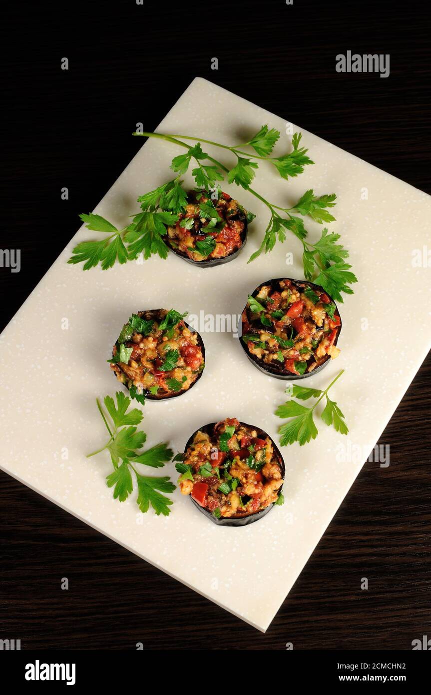 Appetizer of fried eggplant Stock Photo Alamy