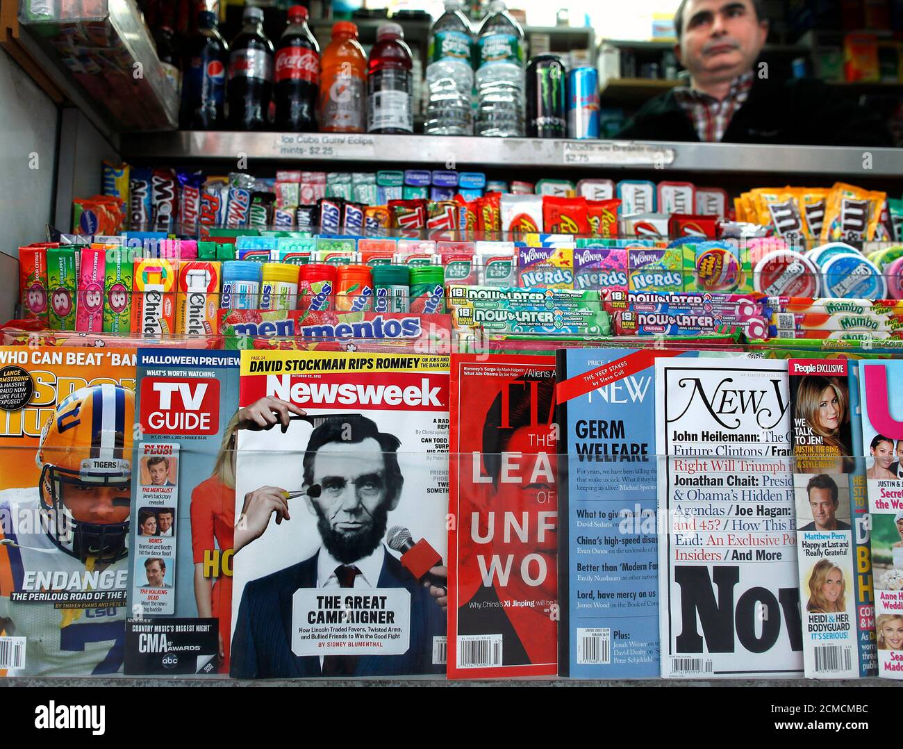 A copy of Newsweek magazine sits on a newsstand in New York October 18, 2012. Newsweek, the venerable U.S. weekly magazine covering current events, will publish its final print edition on Dec. 31 and move to an all-digital format early next year, two top executives said on Thursday. REUTERS/Carlo Allegri (UNITED STATES - Tags: MEDIA BUSINESS) Stock Photo