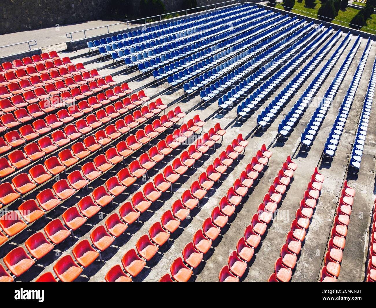 Seats on the stadium stand aerial view Stock Photo Alamy