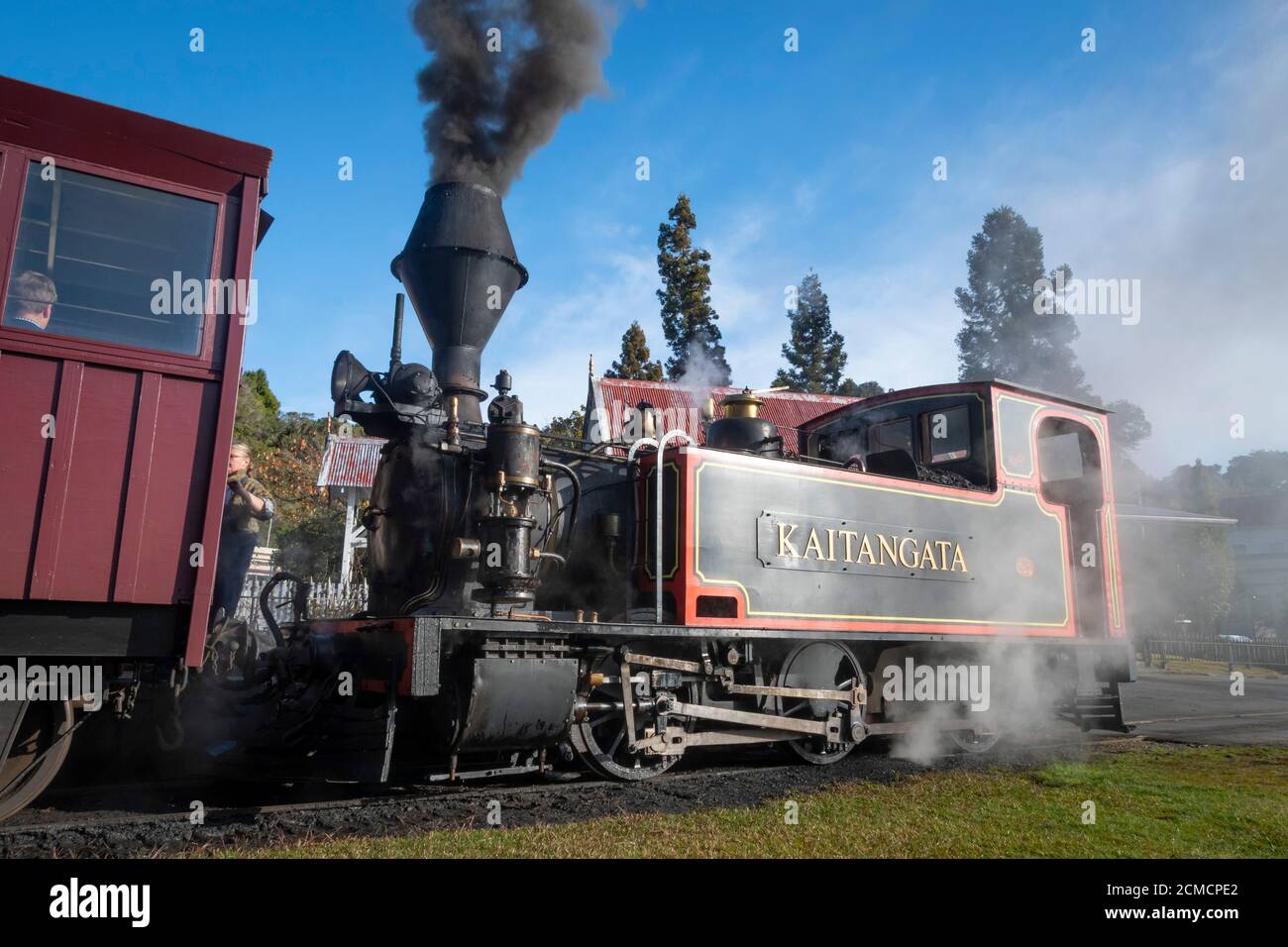 "Kaitangata" forestry steam locomotive at Shantytown, near Greymouth, Westland, South Island, New Zealand Stock Photo