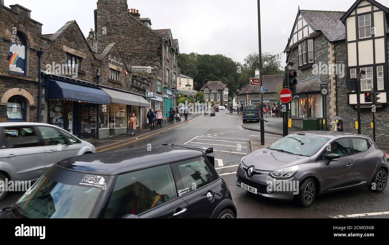 Rydal Road Ambleside on wet day Stock Photo