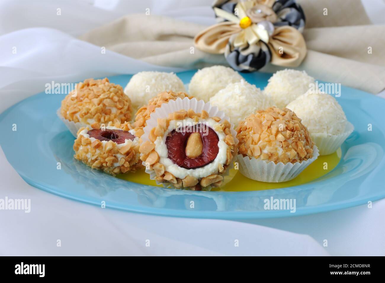 Cheese balls with cherries Stock Photo