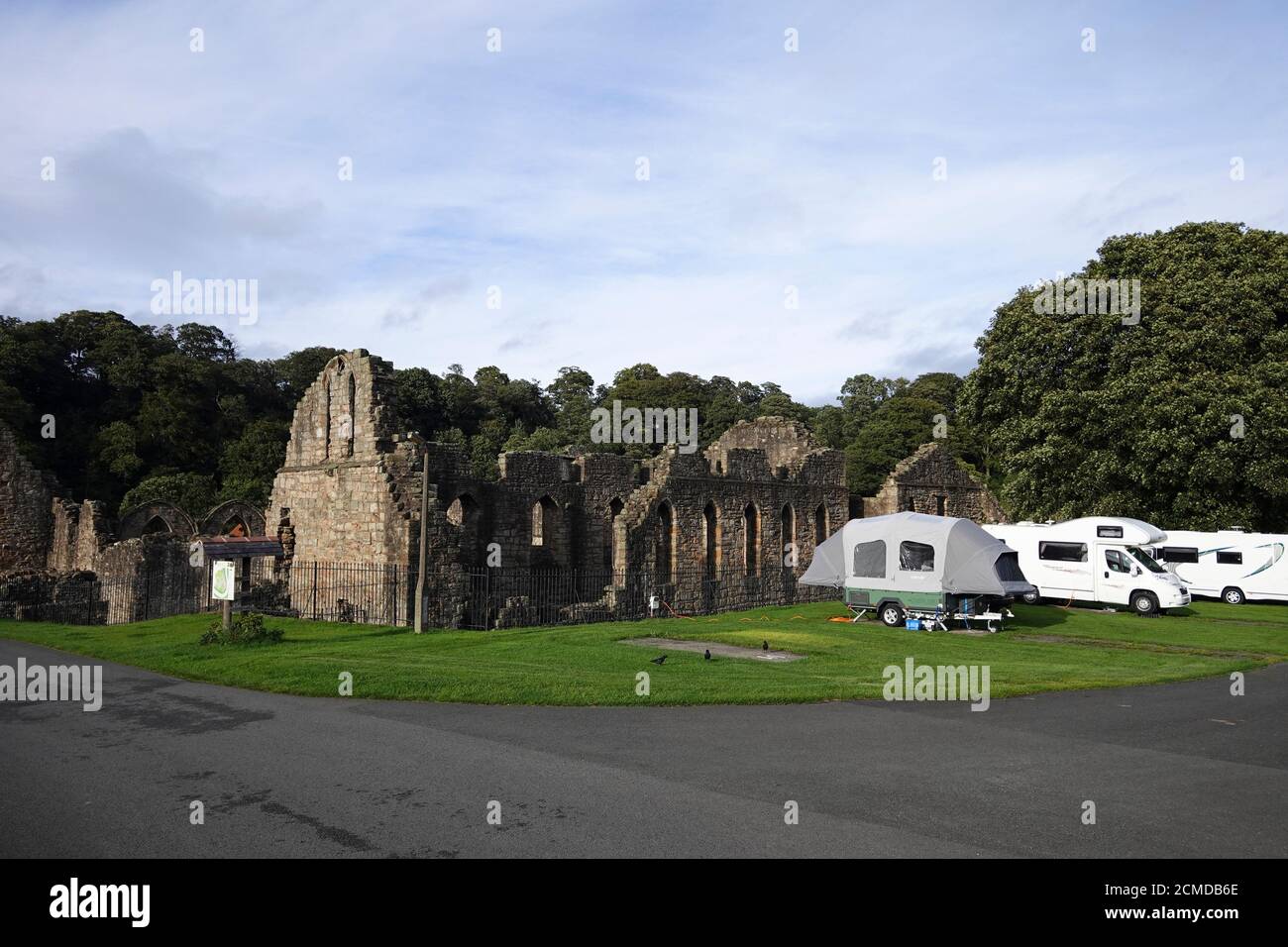 Ruins of Finchale Priory within Finchale Abbey campsite Stock Photo