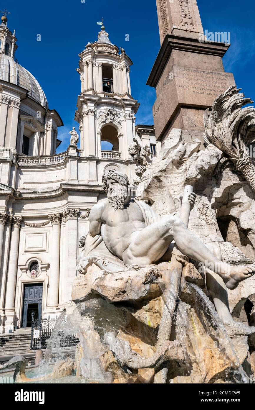 Fontana dei Quattro Fiumi or Fountain of the Four Rivers, Piazza Navona, Rome, Lazio, Italy Stock Photo