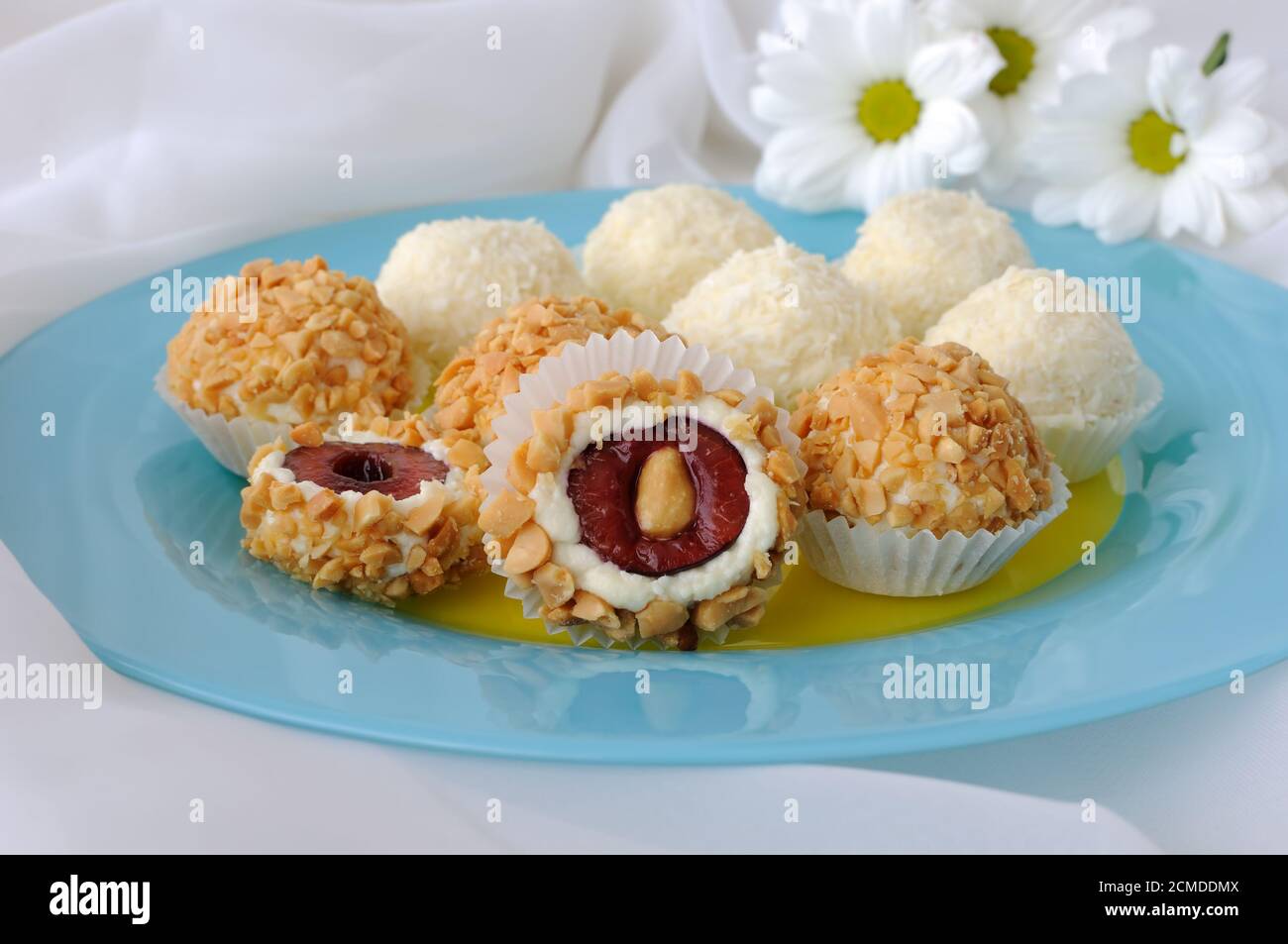 Cheese balls with cherries Stock Photo