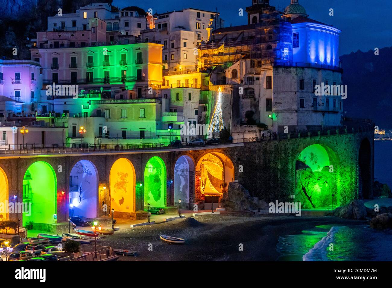 Atrani, Amalfi Coast, Italy, December 2019: Colored Christmas lights in  Atrani. Atrani is a small town of the Amalfi coast, Naples, Southern Italy  Stock Photo - Alamy