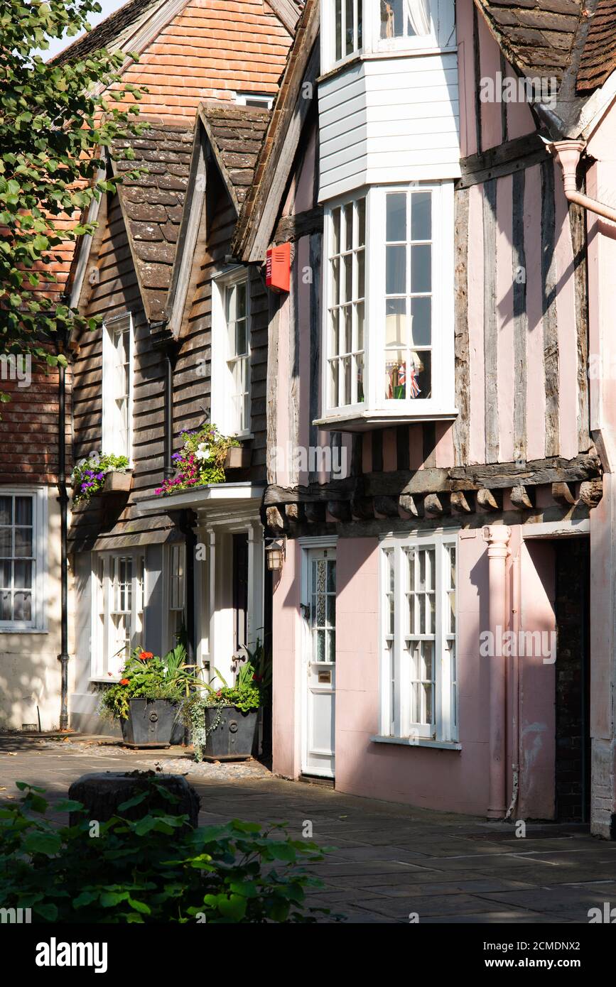 Historic old Horsham, listed buildings on the Causeway on a late summer afternoon. Horsham, West Sussex, England, UK. Stock Photo