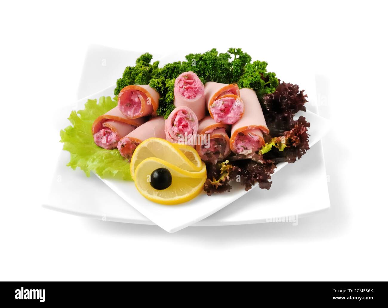 Ham roll with horseradish Stock Photo Alamy