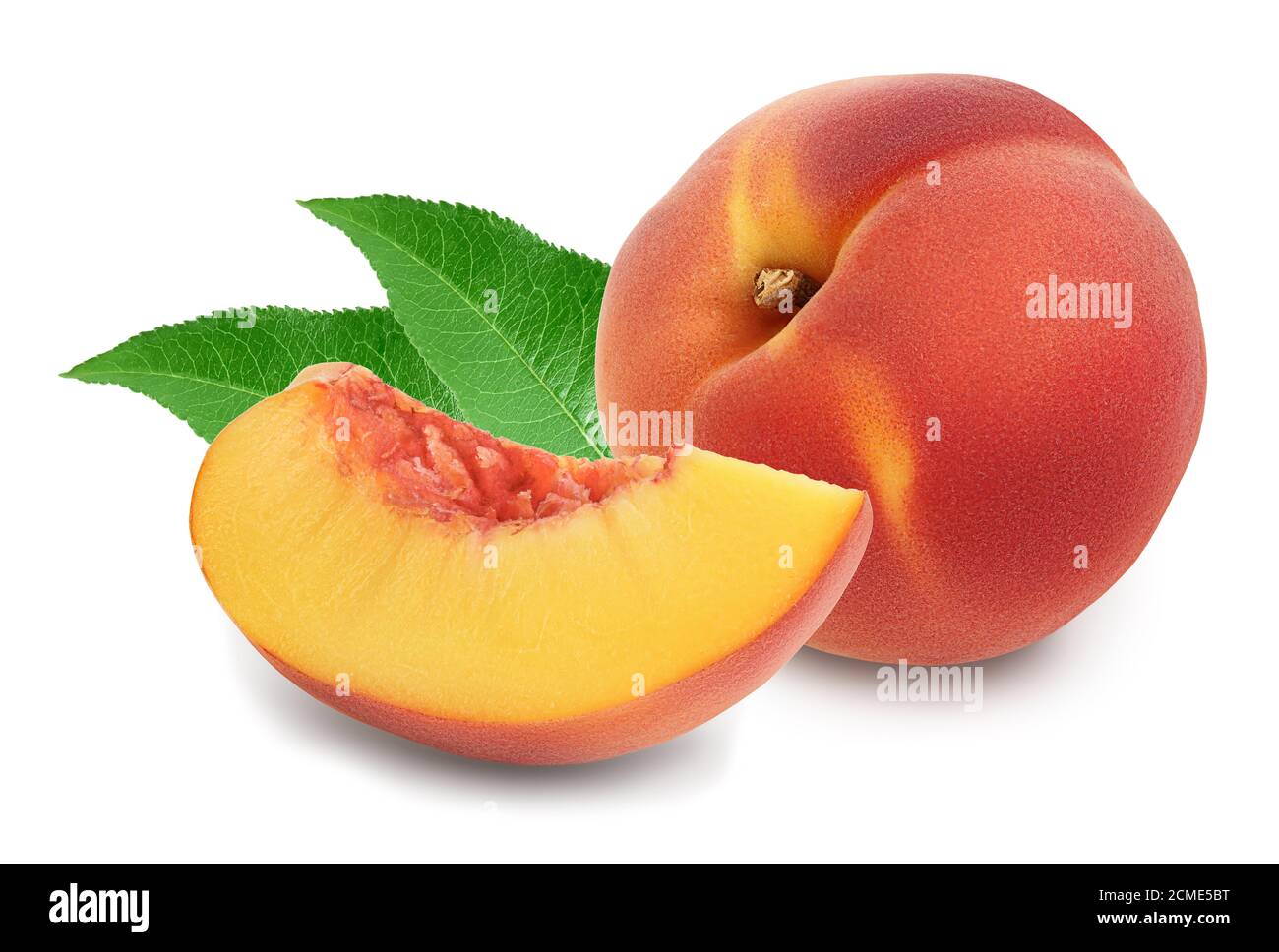 Ripe peach fruit with slices isolated on white background with clipping ...