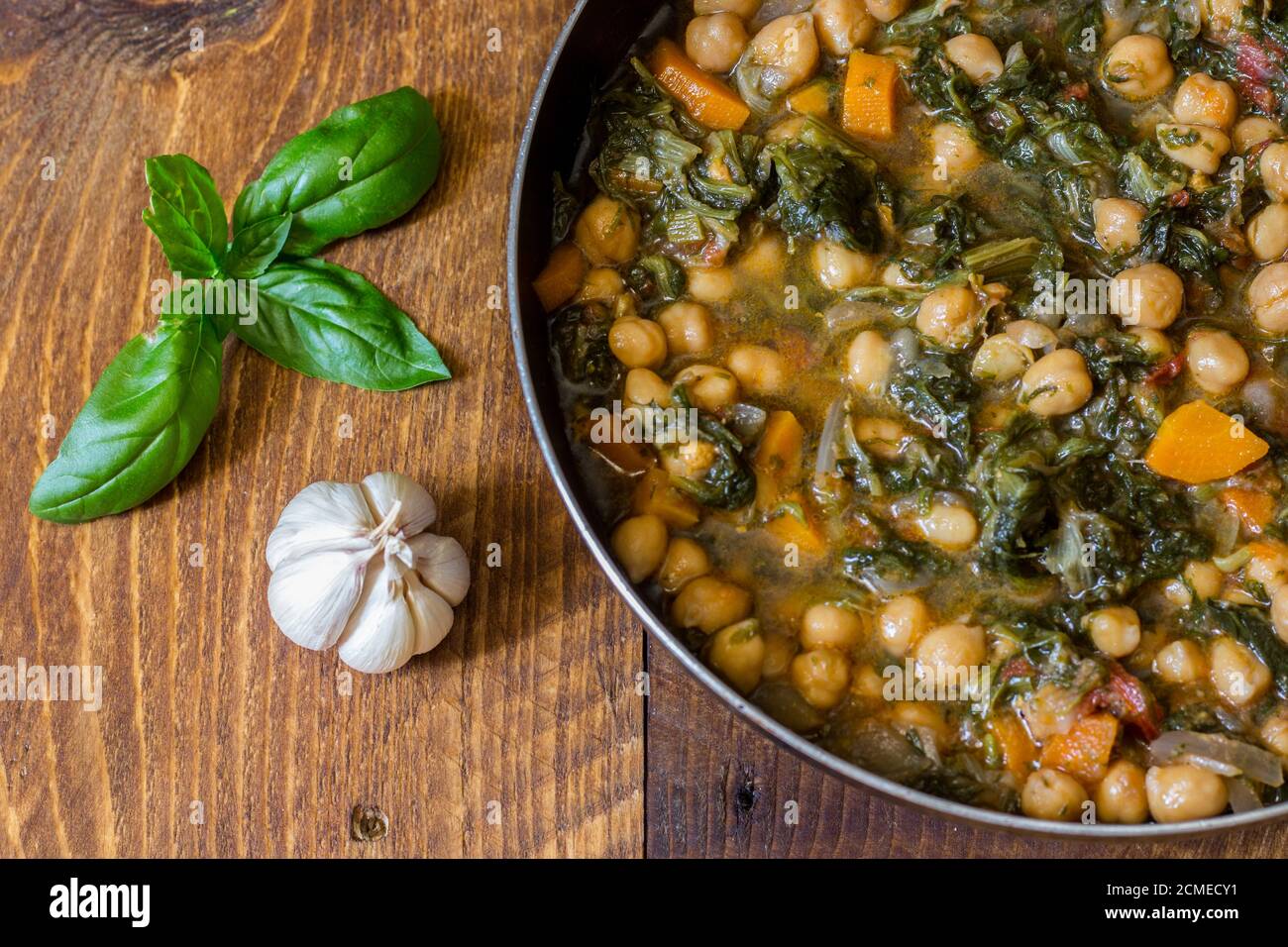 Escarole, endive and chickpeas, vegetarian food Stock Photo