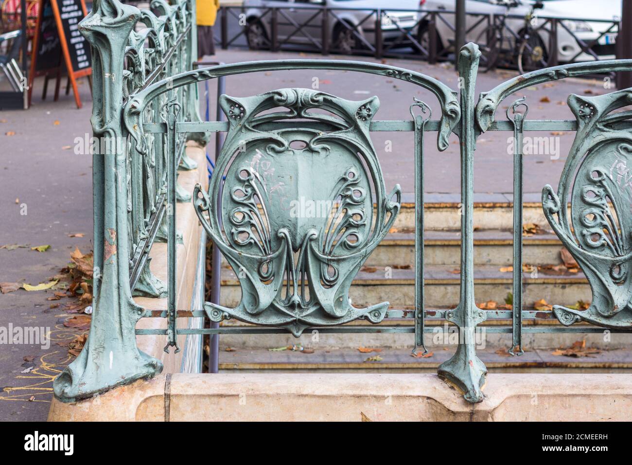 Art nouveau style railing of a Paris Metro Stock Photo - Alamy