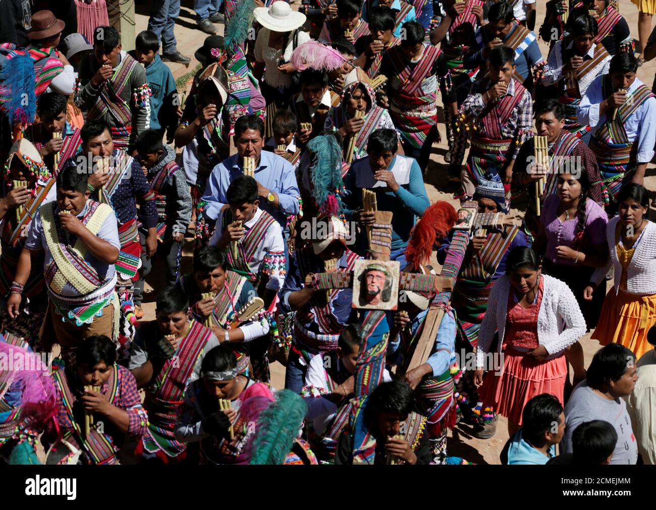 Indigenous participants play Jula Julas during the Tinku a Quechua ritual  in San Pedro de Macha, north of Potosi, Bolivia, May 4, 2019. Picture taken  May 4, 2019. REUTERS/David Mercado Stock Photo - Alamy