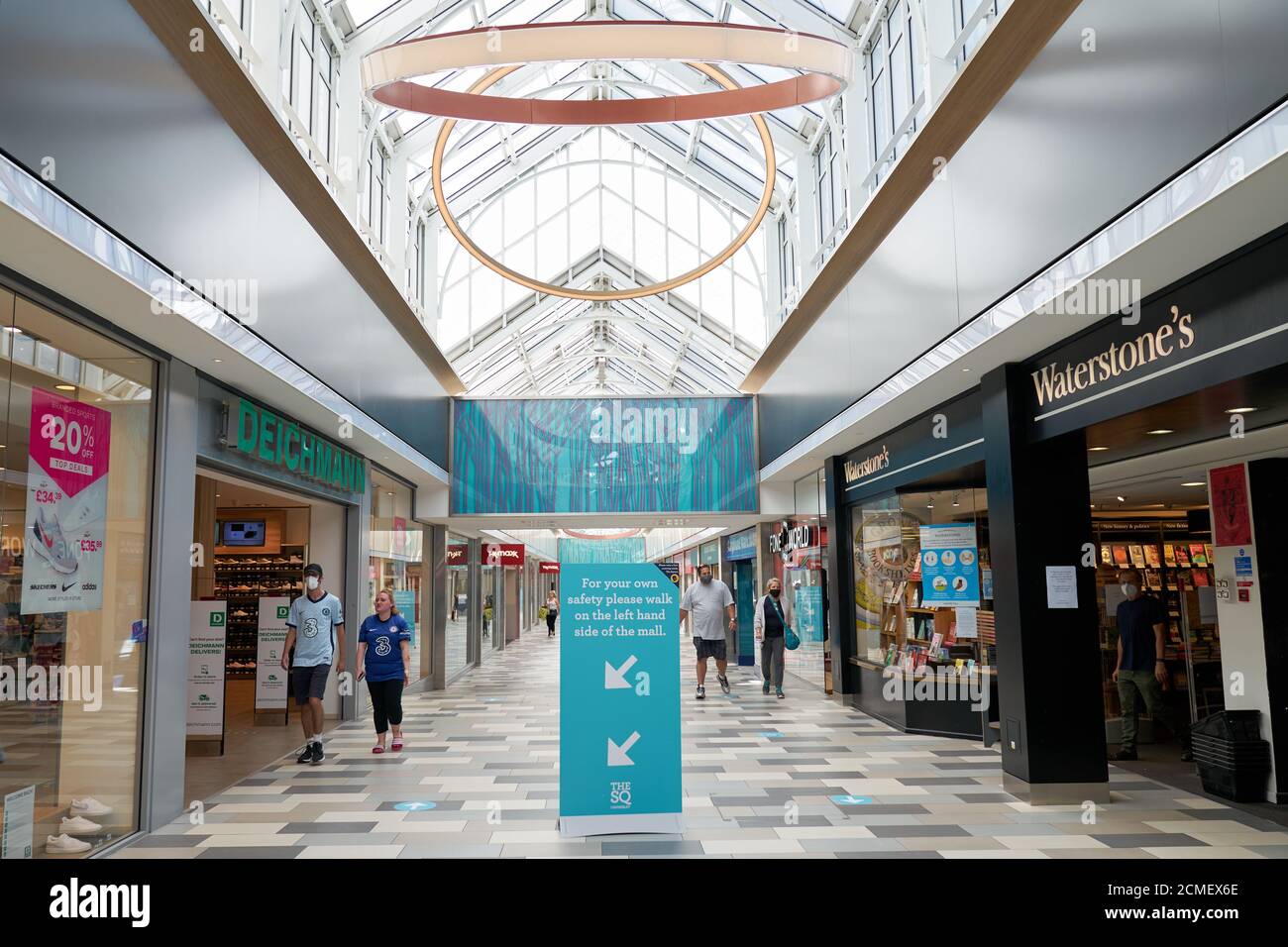 Shoppers in the Atrium shopping centre in Camberley town centre Stock