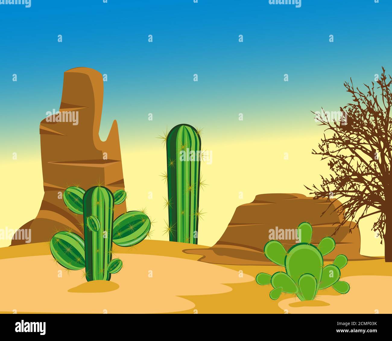 Desert with cactus Stock Photo