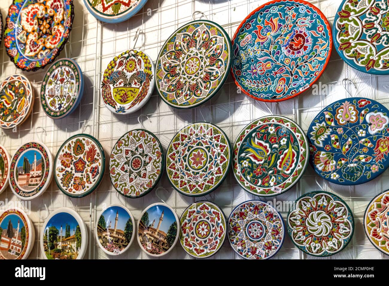 Souvenirs of Traditional Tatar ceramic plates, Crimea Stock Photo