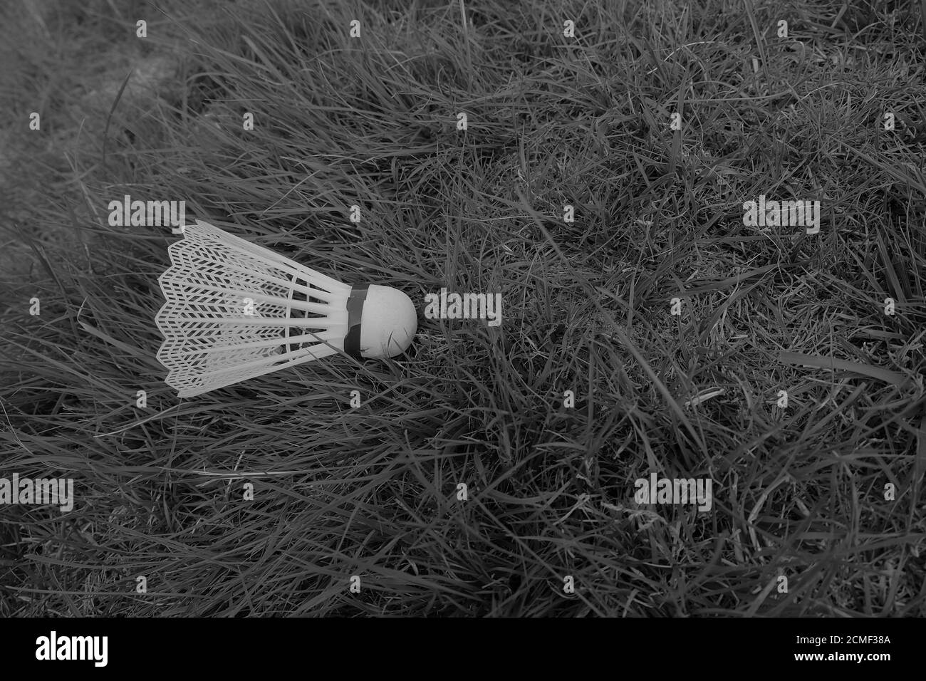 Grayscale shot of a badminton shuttlecock Stock Photo