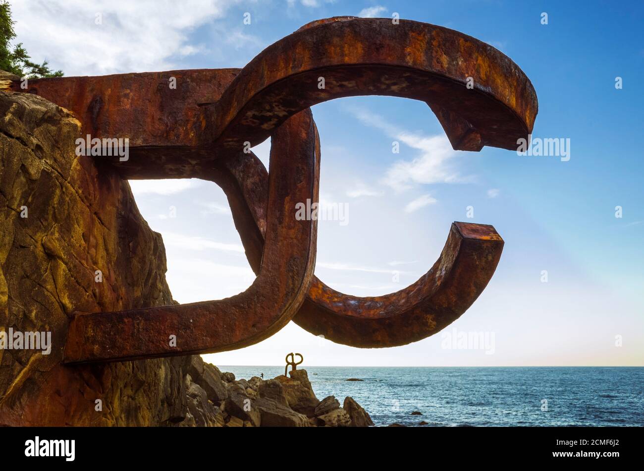 Donostia, Gipuzkoa, Basque Country, Spain - July 12th, 2019 : The comb of the wind (Peine del viento/Haizearen orrazia) sculpture of Eduardo Chillida Stock Photo