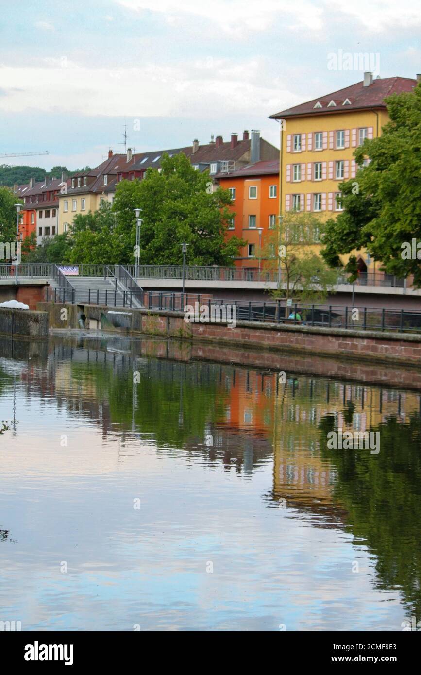 waterreflection of colorful house in the summer, Pforzheim, Germany Stock Photo