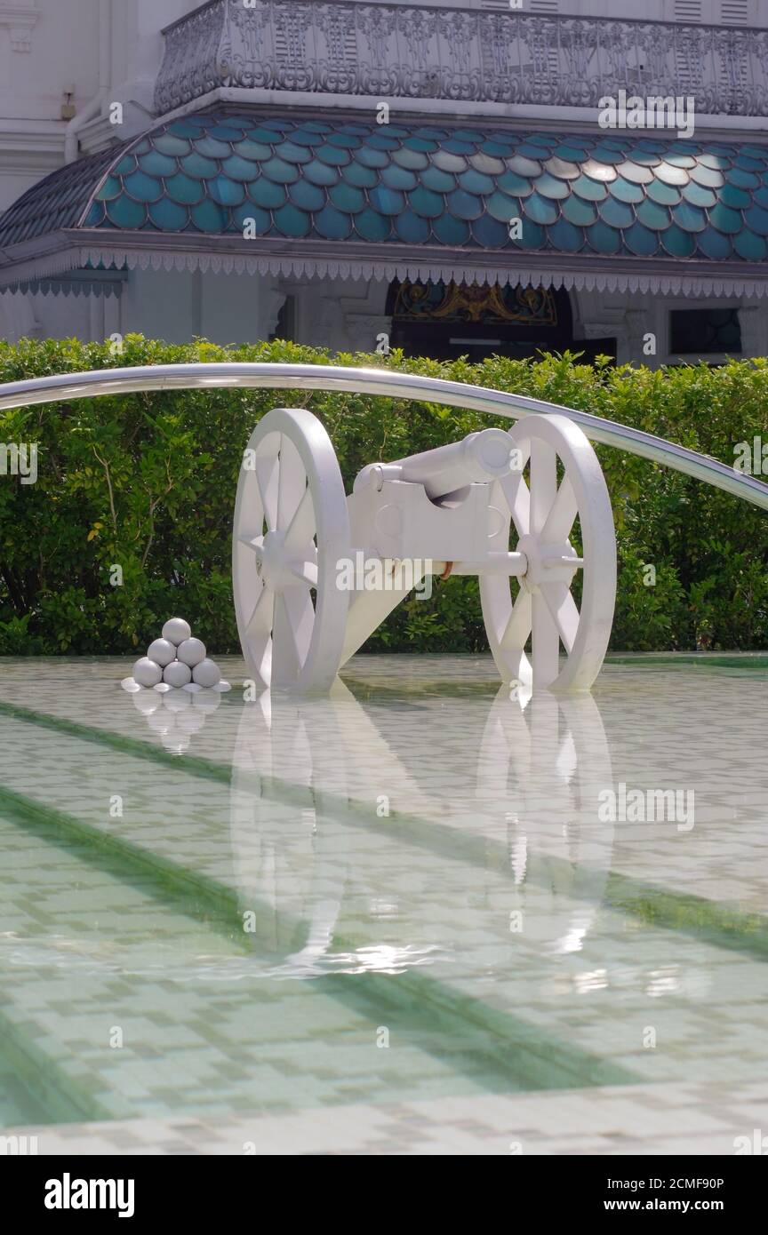 Georgtown, Penang, Malaysia - APRIL 18, 2016: a symbolic white cannon Stock Photo