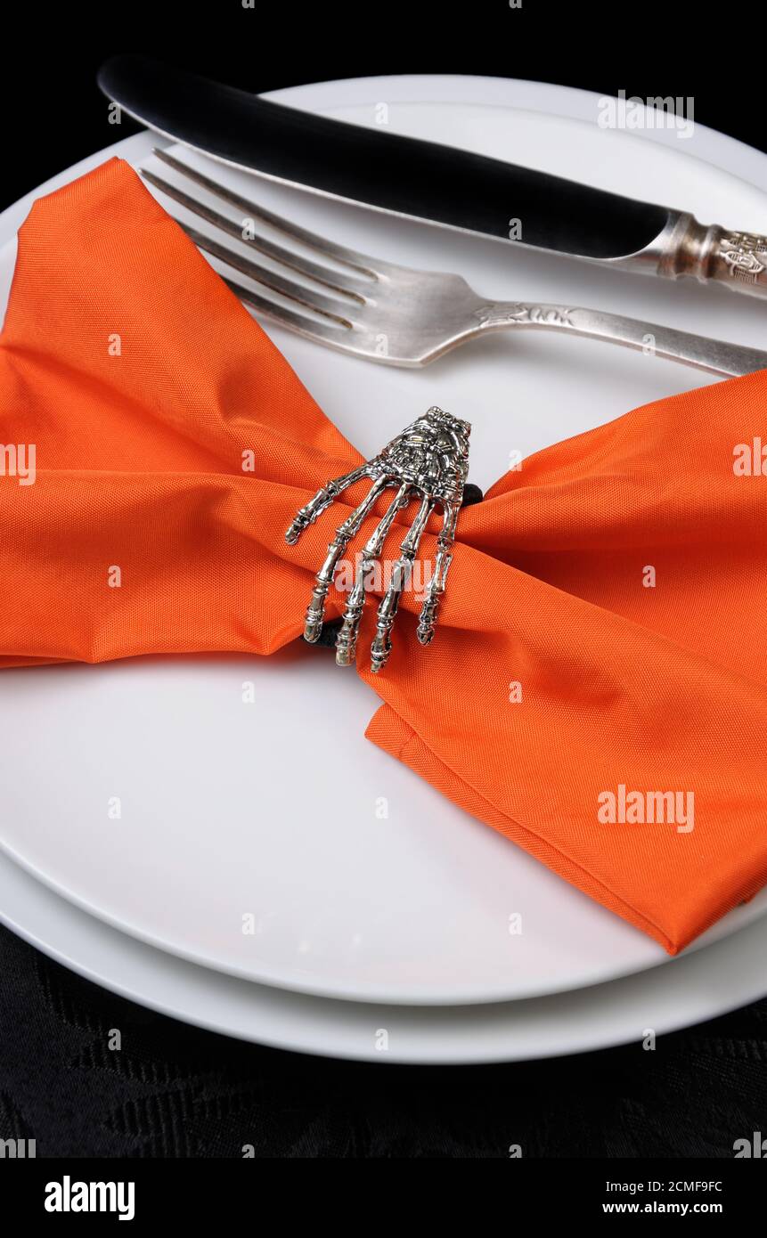 The idea of how to decorate cloth barrette as a skeleton brush on Halloween Stock Photo