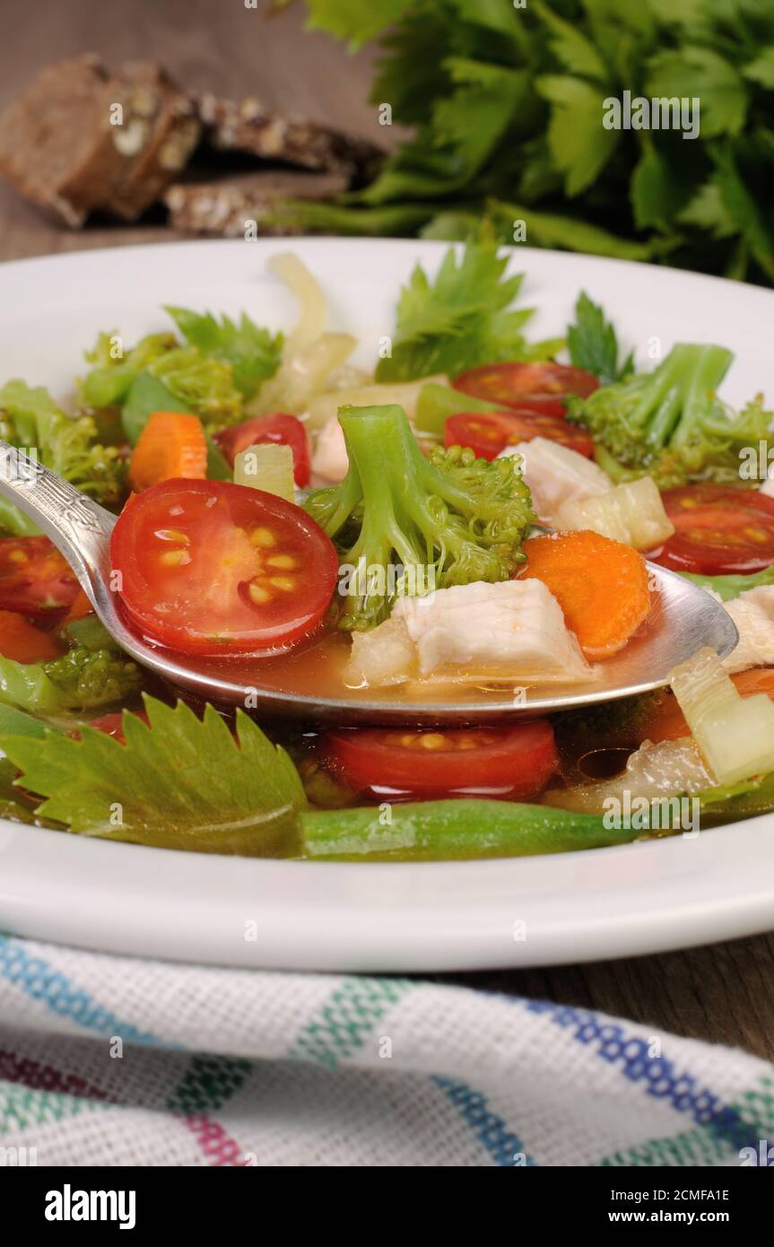 Vegetable soup with chicken Stock Photo Alamy