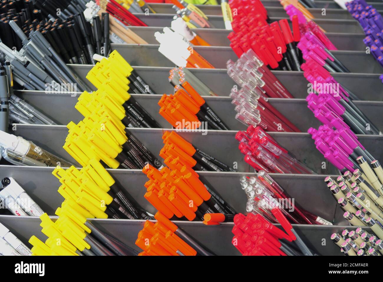 display of colour pens in a London store Stock Photo