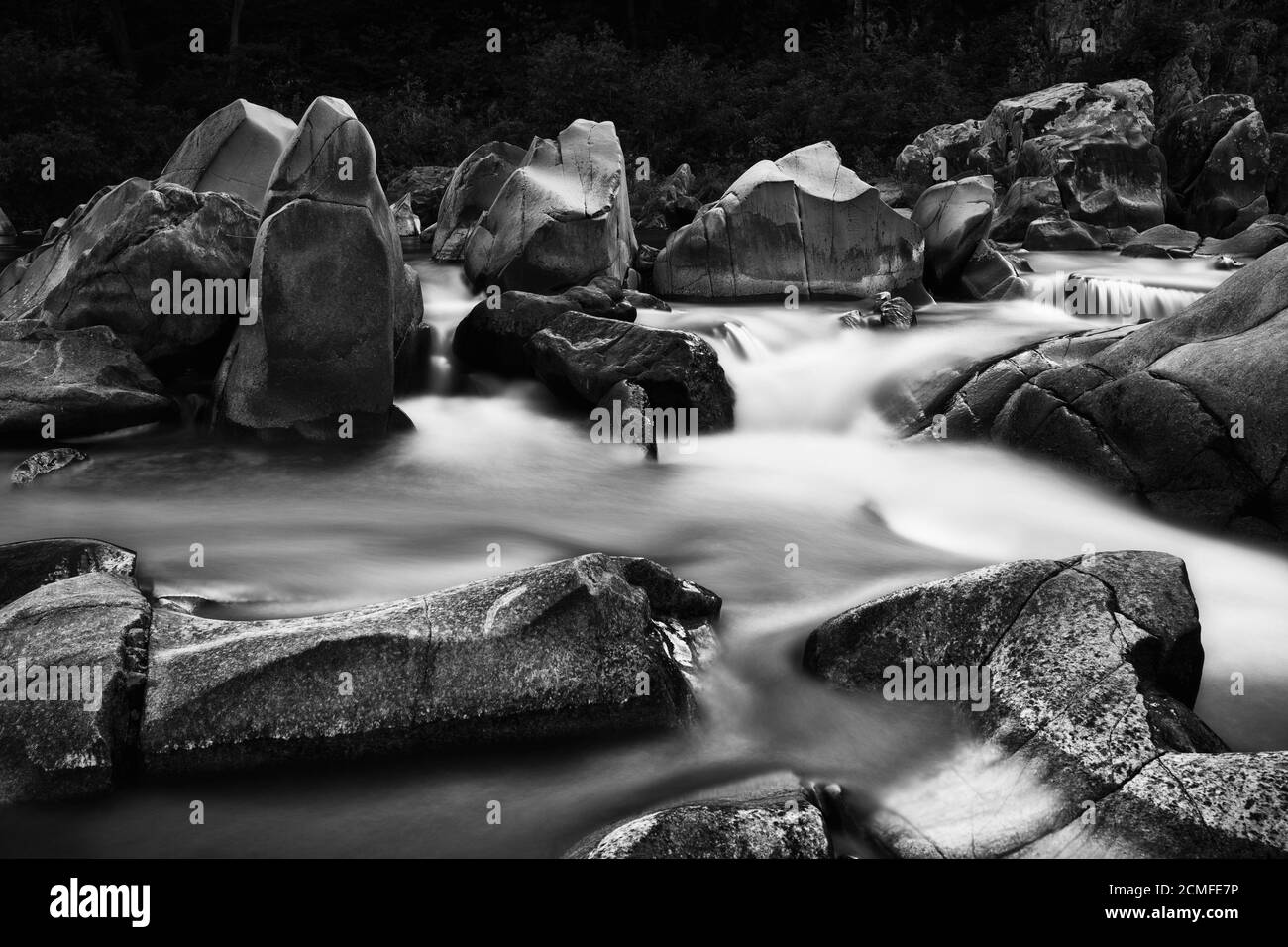 black / white, beautiful scenery of rock valley stream with long exposure, Cheongsong Baekseoktan Valley, Korea Stock Photo