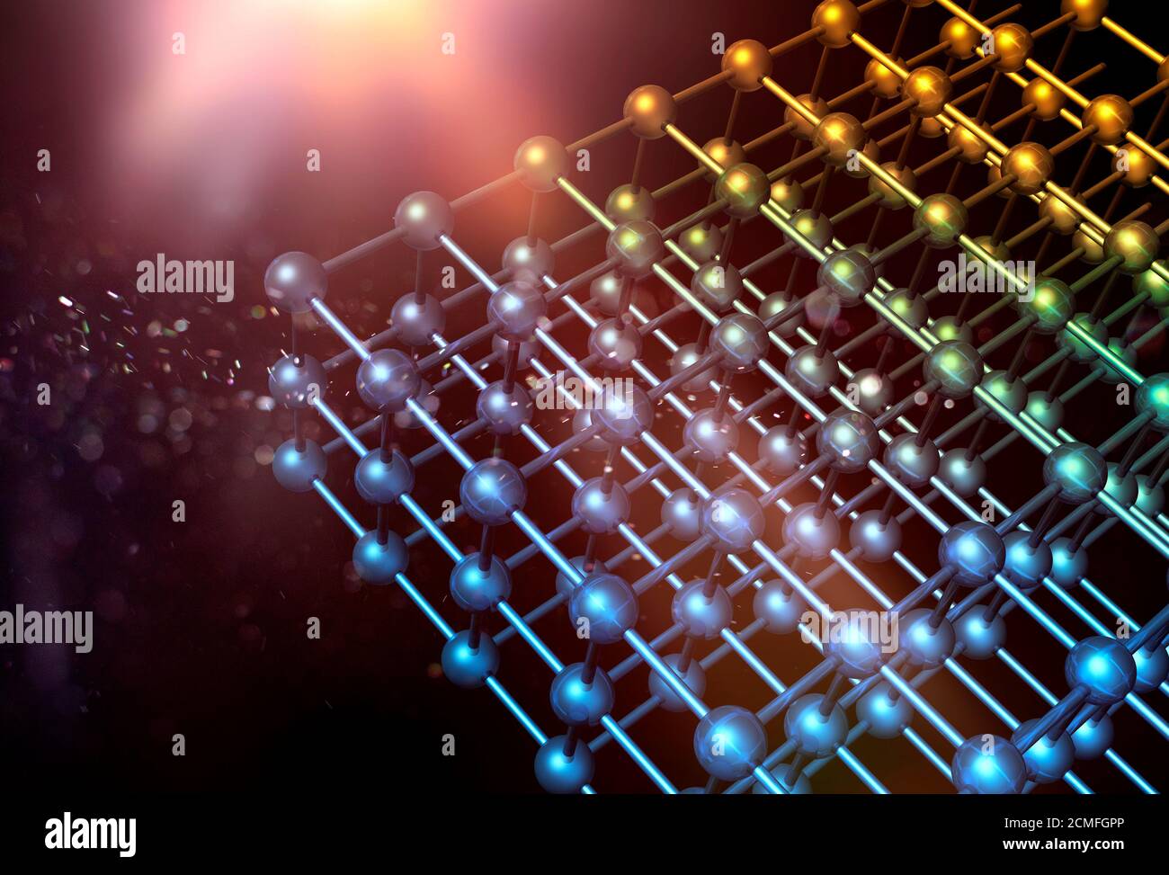 Nanotechnology particle 3D structure grid with atoms and bindings on dark background Stock Photo