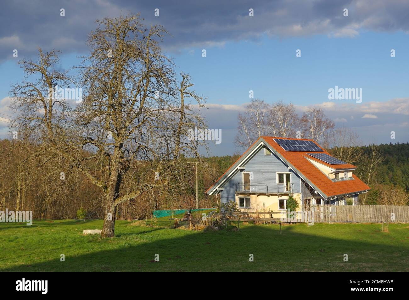 German rural landscape with wooden house near Black Forest Baden Wuertemberg, Schoemberg in Germany Stock Photo