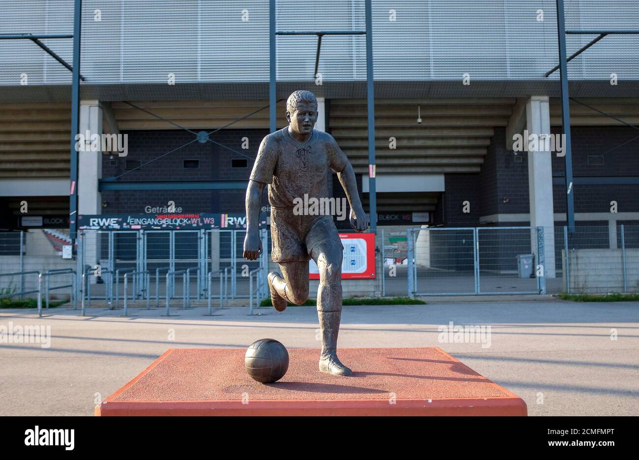 Monument of Helmut Rahn (former soccer player) on the Helmut-Rahn-Platz ...
