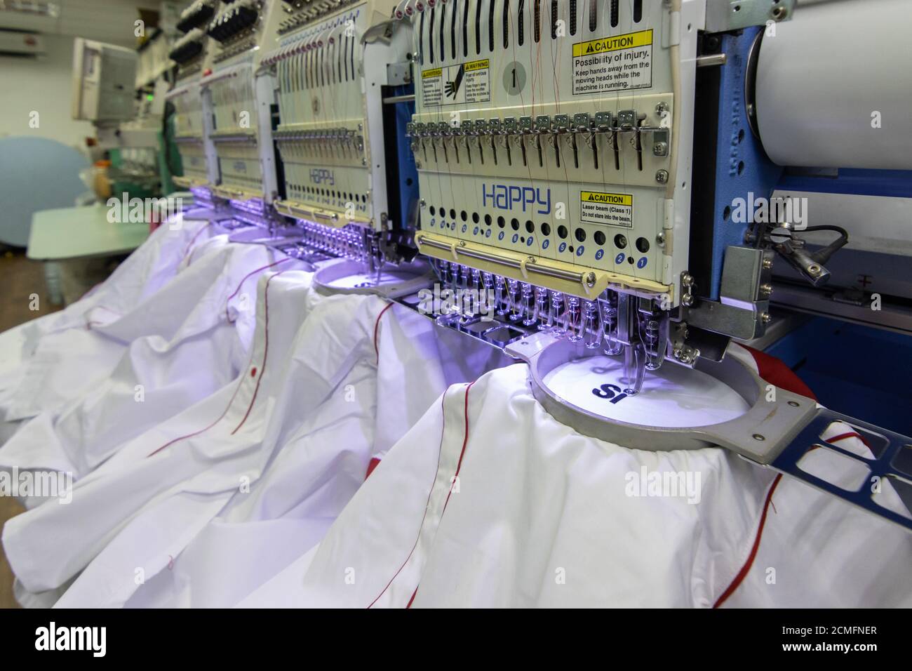 Kota Kinabalu Sabah Malaysia August 15 2020 Embroidery Machine In Progress Embroidery Company Logo On Uniform In Textile Industry At Garment Manu Stock Photo Alamy