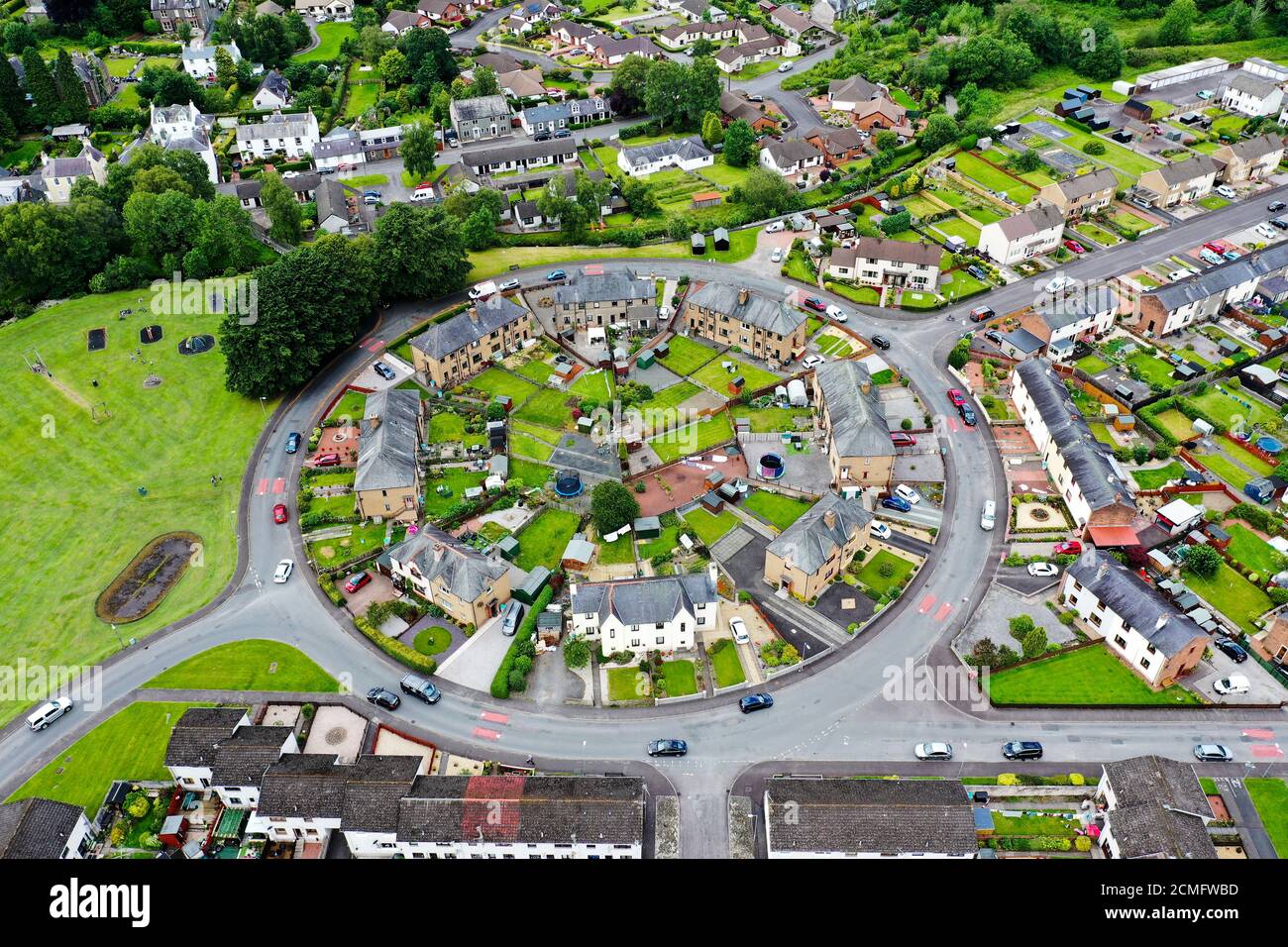 Aerial drone view of Park Circus Moffat Dumfries and Galloway Stock