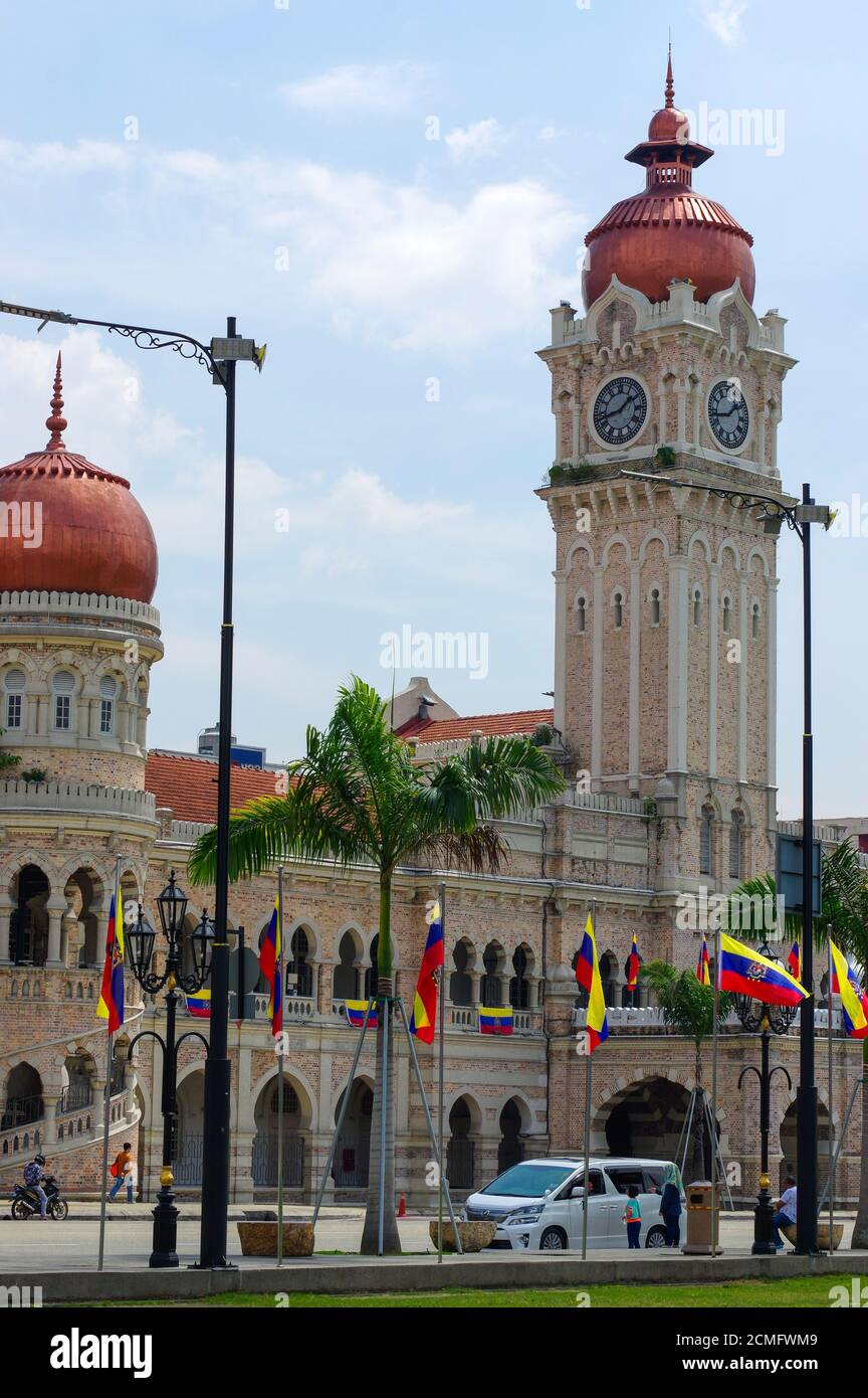 KUALA LUMPUR, MALAYSIA - January16. 2016: Clock tower of Sultan Abdul Samad building near Merdeka Sq Stock Photo